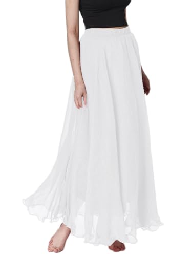 shownicer Damen Lang Rock Hohe Taille A Linie Chiffonrock Elegant Faltenrock Maxirock Casual Rüll Swing Tüllrock Vintage Sommer Röcke A Weiß L von shownicer