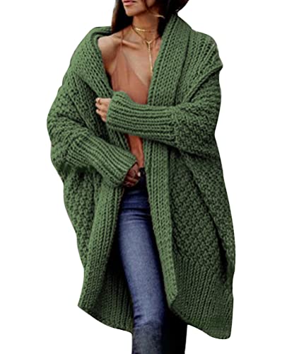 shownicer Damen Lang Strickjacke Oversize Langarm Sweater Cardigan Casual Strickmantel Herbst Outerwear A Grün XL von shownicer