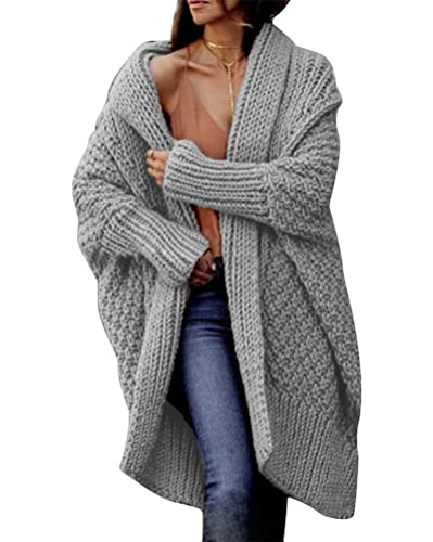 shownicer Damen Lang Strickjacke Oversize Langarm Sweater Cardigan Casual Strickmantel Herbst Outerwear A Hellgrau XXL von shownicer