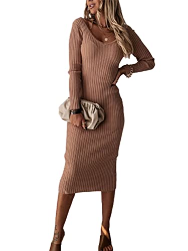 shownicer Damen Langarm PulloverKleid Slim-fit Strickkleid Elegantes Casual Pulli Kleid Damen Herbst Winter Sweater Kleid Warme Strickkleid Minikleid B Khaki S von shownicer