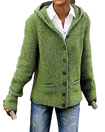 shownicer Damen Langarm Strickjacke Cardigan Strickcardigan Hoodie Jacke mit Kapuze Herbst Winter Solid Color Casual Kurz Mantel Pullover Coat Strickmantel Grün M von shownicer