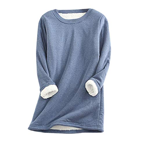 shownicer Damen Langarmshirt Lamm Kaschmir Winter Warme Pullover Sweatshirt Pulli Fleece Sweatshirt Langarm Shirts Oversize Bedrucktes Oberteil Shirts Tops A Blau XL von shownicer