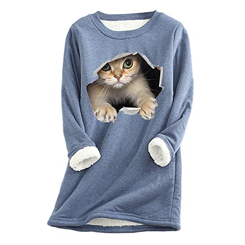 shownicer Damen Langarmshirt Lamm Kaschmir Winter Warme Pullover Sweatshirt Pulli Fleece Sweatshirt Langarm Shirts Oversize Bedrucktes Oberteil Shirts Tops E Blau XL von shownicer