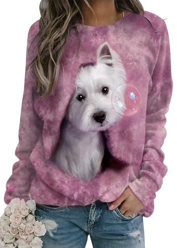 shownicer Damen Langarmshirt Süße Katze Sweatshirt 3D Druck Katzen-Muster Pullover Freizeit Rundhals Pulli Oberteile Herbst Winter C Rosa M von shownicer