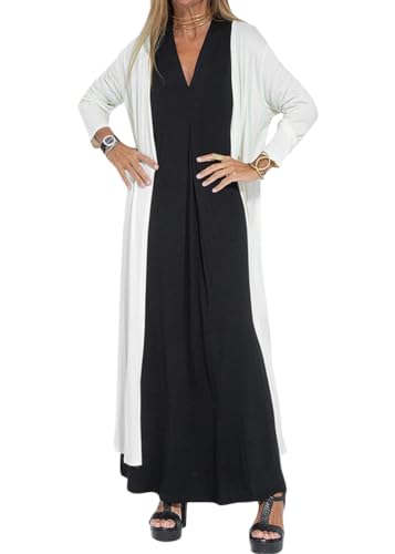 shownicer Damen Lange Kleid V-Ausschnitt Ärmelloses Kleid Mit Cardigan Set Elegant Zweiteiler Casual Maxikleid Freizeitkleid Cami Kleid 2 Teiler Kleid A Schwarz 3XL von shownicer