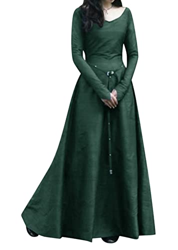 shownicer Damen Lange Kleider Vintage Retro Gothic Langarm Festlich Halloween Party Mittelalter Kleid Abendkleider Cosplay Kostüm Maxikleid A Grün L von shownicer