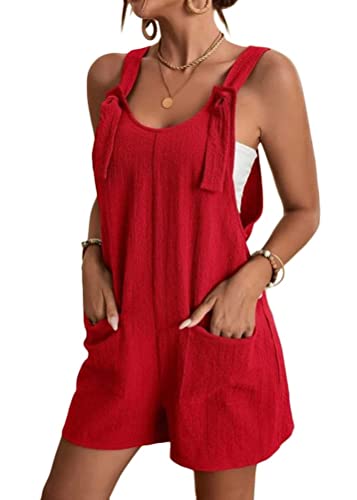 shownicer Damen Latzhose Damen Jumpsuit mit Träger Retro Overalls Sommer Oversize Lose Hose Lange Baggy Sommerhose C Rot L von shownicer