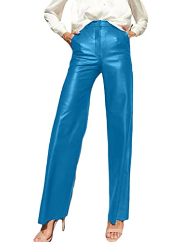 shownicer Damen Lederhose Baggy Stretch PU Leder Schwarz Hose Kunstlederhose Vintage Y2K Hoher Taille Straight Freizeithose Teenager Mädchen 90er E-Girl Streetwear mit Weitem Bein A Hellblau XS shownicer Damen Lederhose Baggy Stretch PU Leder Schwarz Hose Kunstlederhose Vintage Y2K Hoher Taille Straight Freizeithose Teenager Mädchen 90er E-Girl Streetwear mit Weitem Bein A Hellblau XS von shownicer