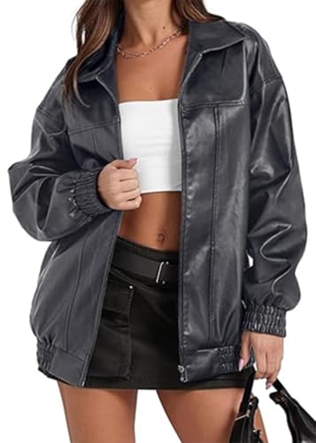 shownicer Damen Lederjacke Einfarbig Reverskragen Reißverschluss Bikerjacke Übergangsjacke Kurze Jacke Casual Mantel Herbst Outwear A Grau XXL shownicer Damen Lederjacke Einfarbig Reverskragen Reißverschluss Bikerjacke Übergangsjacke Kurze Jacke Casual Mantel Herbst Outwear A Grau XXL von shownicer