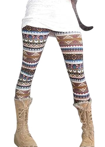 shownicer Damen Leggings mit Print Bunt Stretch Leggings Sporthose Leggings Lange Streetwear Strumpfhosen Casual Sweathose Jogginghose B Braun M von shownicer