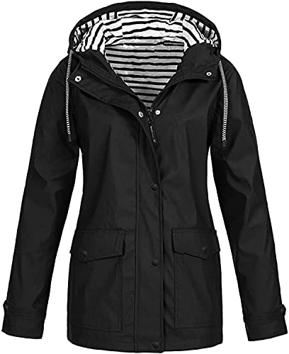 shownicer Damen Leichte Regenjacke Wasserdicht Regenmantel Frauen Regenparka Atmungsaktivität Outdoorjacke Übergangsjacken mit Kapuze A Schwarz L von shownicer