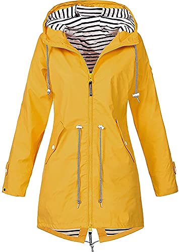 shownicer Damen Leichte Regenjacke Wasserdicht Regenmantel Frauen Regenparka Atmungsaktivität Outdoorjacke Übergangsjacken mit Kapuze B Gelb L von shownicer