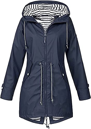 shownicer Damen Leichte Regenjacke Wasserdicht Regenmantel Frauen Regenparka Atmungsaktivität Outdoorjacke Übergangsjacken mit Kapuze B Marine XS von shownicer