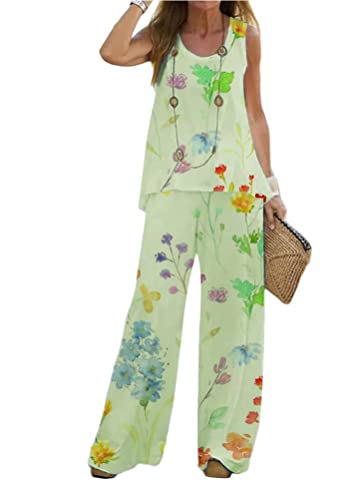 shownicer Damen Leinen Zweiteiler Sommer Leinen Änzuge Hose und Langarmshirts Frauen 2 Teiler Anzug Casual Hosenanzug Lockere Leinenhose C Grün M C Grün M von shownicer