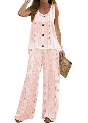 shownicer Damen Leinen Zweiteiler Sommer Leinen Änzuge Hose und Langarmshirts Frauen 2 Teiler Anzug Casual Hosenanzug Lockere Leinenhose D Rosa XL von shownicer