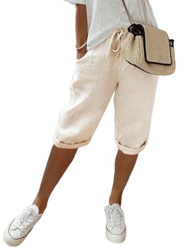 shownicer Damen Leinenhose Sommer Knielang Kurze Hosen Leicht und Luftig Locker Hohe Taille Caprihose Elastisch Einfarbig Strandhose Stoffhose Casual Pants mit Kordelzug A Aprikose XL shownicer Damen Leinenhose Sommer Knielang Kurze Hosen Leicht und Luftig Locker Hohe Taille Caprihose Elastisch Einfarbig Strandhose Stoffhose Casual Pants mit Kordelzug A Aprikose XL von shownicer