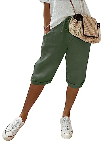shownicer Damen Leinenhose Sommer Knielang Kurze Hosen Leicht und Luftig Locker Hohe Taille Caprihose Elastisch Einfarbig Strandhose Stoffhose Casual Pants mit Kordelzug A Grün M shownicer Damen Leinenhose Sommer Knielang Kurze Hosen Leicht und Luftig Locker Hohe Taille Caprihose Elastisch Einfarbig Strandhose Stoffhose Casual Pants mit Kordelzug A Grün M von shownicer