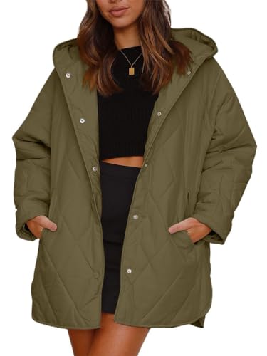 shownicer Damen Lightweight Steppjacke Winter Jacke Warm Übergangsjacke mit Kapuze Casual Outdoorjacke Mantel A Armeegrün XL von shownicer