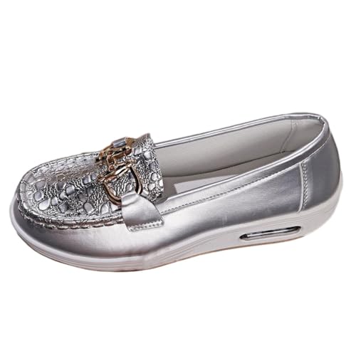 shownicer Damen Loafer Mokassins Orthopädische Schuhe Segelschuhe Bootsschuhe aus PU Leder Freizeit Schuhe Halbschuhe Walkingschuhe A Silber 38 von shownicer