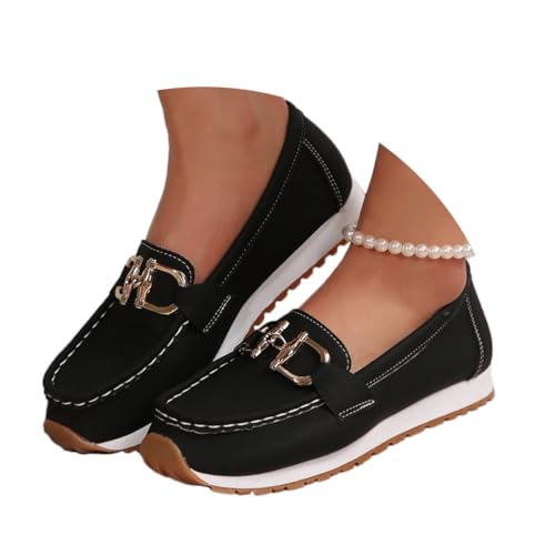 shownicer Damen Loafer Mokassins Orthopädische Schuhe Segelschuhe Bootsschuhe aus PU Leder Freizeit Schuhe Halbschuhe Walkingschuhe B Schwarz 38 von shownicer