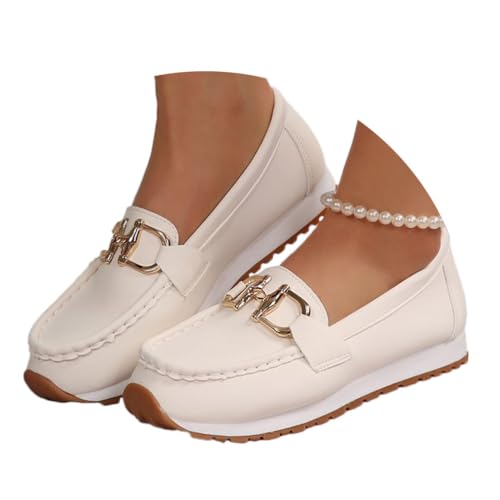 shownicer Damen Loafer Mokassins Orthopädische Schuhe Segelschuhe Bootsschuhe aus PU Leder Freizeit Schuhe Halbschuhe Walkingschuhe B Weiß 38 von shownicer