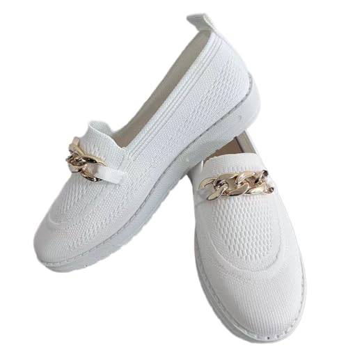 shownicer Damen Loafer Slipper Elegante Atmungsaktive Mesh-Up Mokassins Sommer Leichte Loafers Flache Wanderschuhe Freizeit Lauflernschuhe A Weiß 43 von shownicer