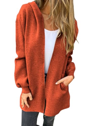 shownicer Damen Mantel Elegant Kapuzenjacke Cardigan Trenchcoat Zip Hoodie Damenmantel Warm Windjacke Wintermantel Herbst Winter Übergangsmantel A Orange S von shownicer