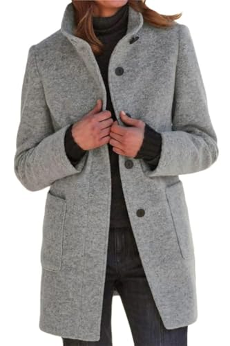 shownicer Damen Mantel Elegant Lang Einfarbig Cardigan Coat Übergangs Jacke Warme Winterjacke Slim Fit Langemantel Lockere A Hellgrau L von shownicer