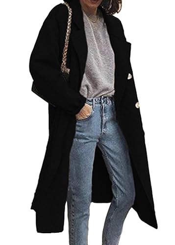 shownicer Damen Mantel Elegant Lang Einfarbig Cardigan Coat Übergangs Jacke Warme Winterjacke Slim Fit Langemantel Lockere Übergröße Top A Schwarz 3XL von shownicer