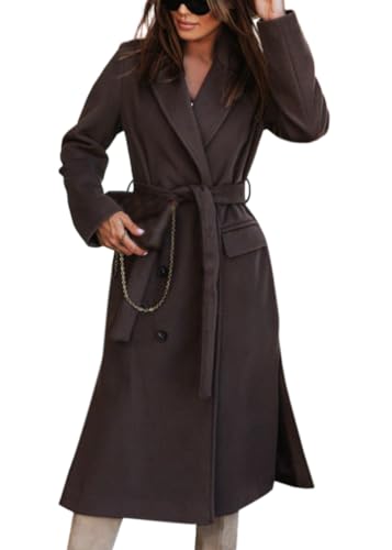 shownicer Damen Mantel Elegant Lang Einfarbig Cardigan Coat Warme Winterjacke Slim Fit Langemantel Lockere Übergröße Top B Kaffee XL von shownicer