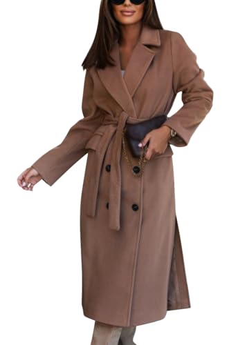 shownicer Damen Mantel Elegant Lang Einfarbig Cardigan Coat Warme Winterjacke Slim Fit Langemantel Lockere Übergröße Top B Khaki XL von shownicer