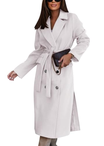 shownicer Damen Mantel Elegant Lang Einfarbig Cardigan Coat Warme Winterjacke Slim Fit Langemantel Lockere Übergröße Top B Weiß XXL von shownicer