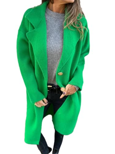 shownicer Damen Mantel Elegant Lang Wollmantel Einfarbig Einreihig Trenchcoat Lang Warm Winterjacke Damenmantel mit Taschen B Grün XXL von shownicer