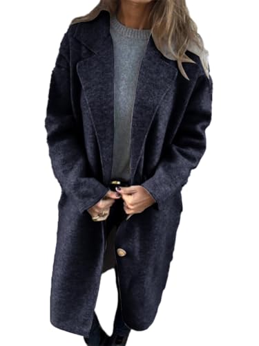 shownicer Damen Mantel Elegant Lang Wollmantel Einfarbig Einreihig Trenchcoat Lang Warm Winterjacke Damenmantel mit Taschen B Schwarz L von shownicer