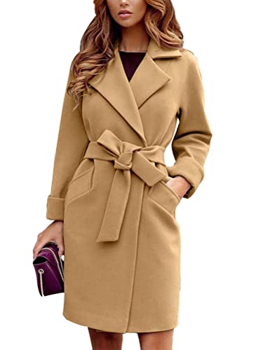 shownicer Damen Mantel Elegant Lang Wollmantel Mode Langarm Umlegekragen Einfarbig Trenchcoat Warme Outwear Herbst Winter Jacke mit Gürtel A Khaki S shownicer Damen Mantel Elegant Lang Wollmantel Mode Langarm Umlegekragen Einfarbig Trenchcoat Warme Outwear Herbst Winter Jacke mit Gürtel A Khaki S von shownicer
