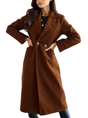 shownicer Damen Mantel Elegant Lang Wollmantel Mode Langarm Umlegekragen Einfarbig Trenchcoat Warme Outwear Herbst Winter Jacke mit Gürtel B Braun S von shownicer