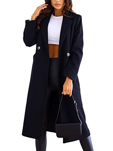 shownicer Damen Mantel Elegant Lang Wollmantel Mode Langarm Umlegekragen Einfarbig Trenchcoat Warme Outwear Herbst Winter Jacke mit Gürtel B Schwarz L von shownicer