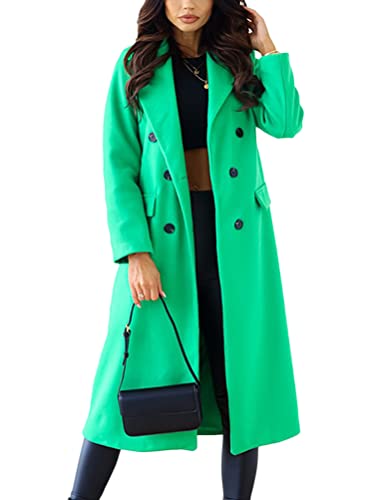 shownicer Damen Mantel Elegant Lang Wollmantel Mode Langarm Umlegekragen Einfarbig Trenchcoat Warme Outwear Herbst Winter Jacke mit Gürtel D Grün L von shownicer