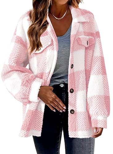 shownicer Damen Mantel Flanell Lässiges Revers Kariert Jacke Warme Mittellange Wollmantel Einreihiger Kaschmirmantel Wintermantel Herbst Winter A Rosa S von shownicer