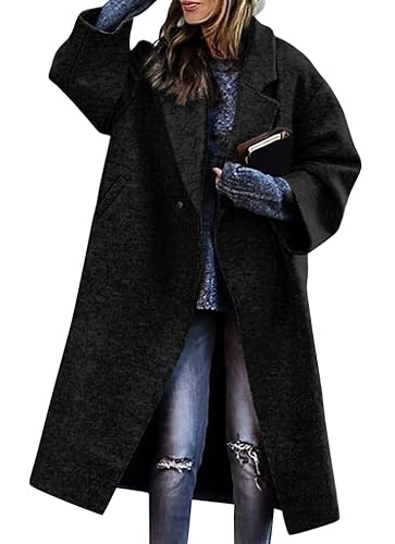 shownicer Damen Mantel Lang Wintermantel Parka Warm Trenchcoat Winter Jacke Mantel Wollmantel Revers Windjacke Cardigans Overcoat Damenmantel A Schwarz S von shownicer