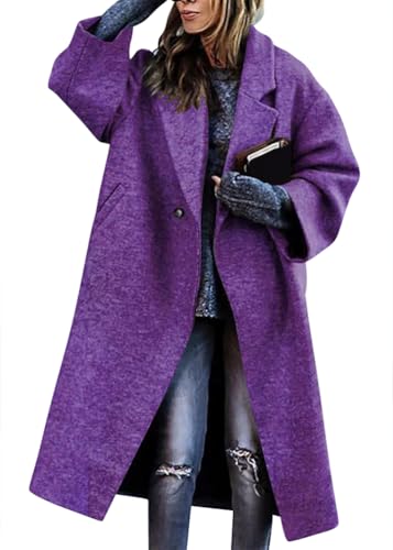 shownicer Damen Mantel Lang Wintermantel Parka Warm Trenchcoat Winter Jacke Mantel Wollmantel Revers Windjacke Cardigans Overcoat Damenmantel A Violett M von shownicer