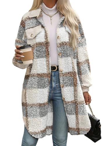shownicer Damen Mantel Lang Wintermantel Warm Wollmantel Revers Trenchcoat Winter Karierte Mantel Cardigans Overcoat Damenmantel A1 Dunkelgrau S von shownicer