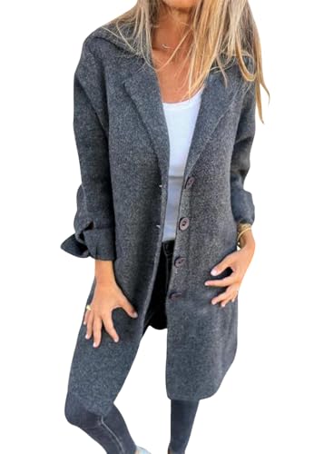 shownicer Damen Mantel Wintercoat Revers Mantel Trenchcoat Winter Lang Mantel Jacke Outwear mit Gürtel B Dunkelgrau S von shownicer