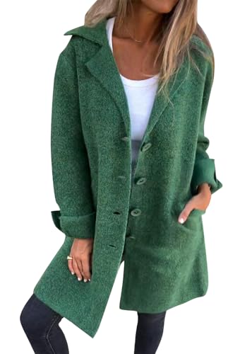 shownicer Damen Mantel Wintercoat Revers Mantel Trenchcoat Winter Lang Mantel Jacke Outwear mit Gürtel B Grün L von shownicer