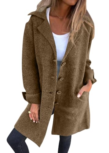 shownicer Damen Mantel Wintercoat Revers Mantel Trenchcoat Winter Mantel Jacke Outwear mit Gürtel B Braun XL von shownicer