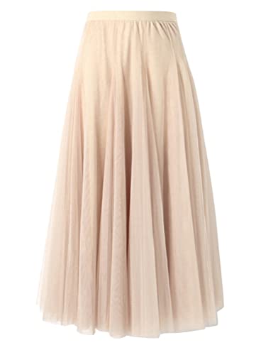 shownicer Damen Maxirock Chiffon Lang Rock Frauen Boho Festlich Freizeitrock Einfarbig Langrock Hochzeit Cocktail Hohe Taille Skirt A Aprikose 3XL von shownicer