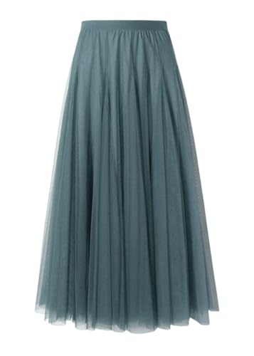 shownicer Damen Maxirock Chiffon Lang Rock Frauen Boho Festlich Freizeitrock Einfarbig Langrock Hochzeit Cocktail Hohe Taille Skirt A Blauer See M von shownicer