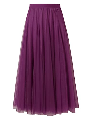 shownicer Damen Maxirock Chiffon Lang Rock Frauen Boho Festlich Freizeitrock Einfarbig Langrock Hochzeit Cocktail Hohe Taille Skirt A DunkelViolett 3XL von shownicer