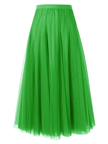 shownicer Damen Maxirock Chiffon Lang Rock Frauen Boho Festlich Freizeitrock Einfarbig Langrock Hochzeit Cocktail Hohe Taille Skirt A Grün 3XL von shownicer