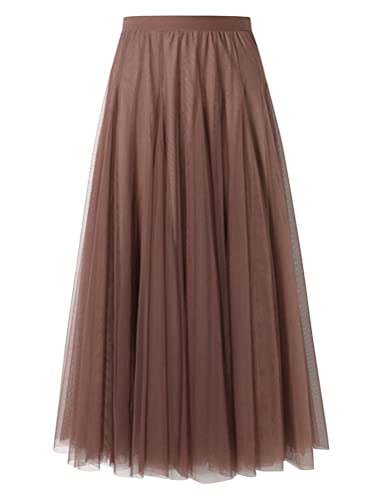 shownicer Damen Maxirock Chiffon Lang Rock Frauen Boho Festlich Freizeitrock Einfarbig Langrock Hochzeit Cocktail Hohe Taille Skirt A HellKaffee 3XL von shownicer